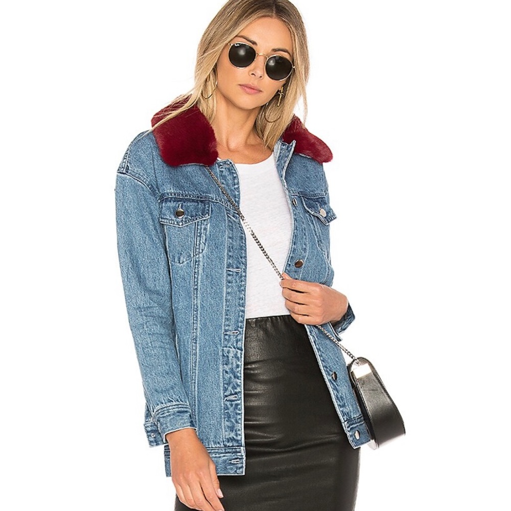 Celine Denim Jacket in Vintage Blue with Detachable faux Fur collar. Size XS
